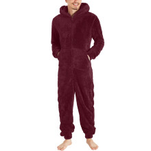 Herren-Winterpyjama aus flauschigem Fleece mit Kapuze