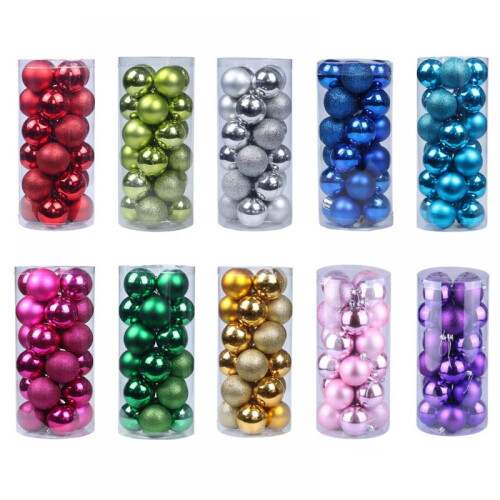 Silver Shatterproof Plastic Christmas Balls 24 pcs 1.2 inch 2