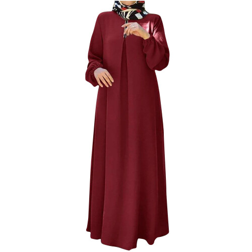 Damenkleid in Übergröße, einfarbig, langärmelig, mit Taschen, rot 1