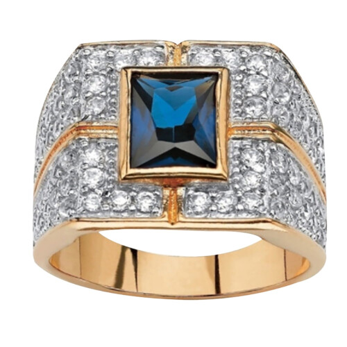 Men's Square Faux Sapphire Rhinestone Ring