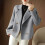 Blazer da donna oversize in tweed e misto lana a maniche lunghe 4