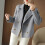 Blazer da donna oversize in tweed e misto lana a maniche lunghe 5