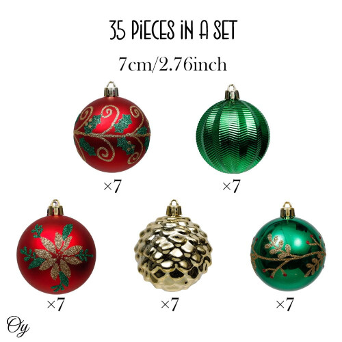 Christmas Bauble Set Red Green Gold 35 Pieces 1