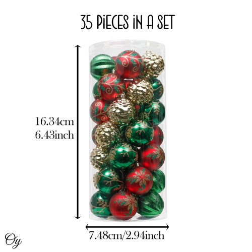 Christmas Bauble Set Red Green Gold 35 Pieces 2