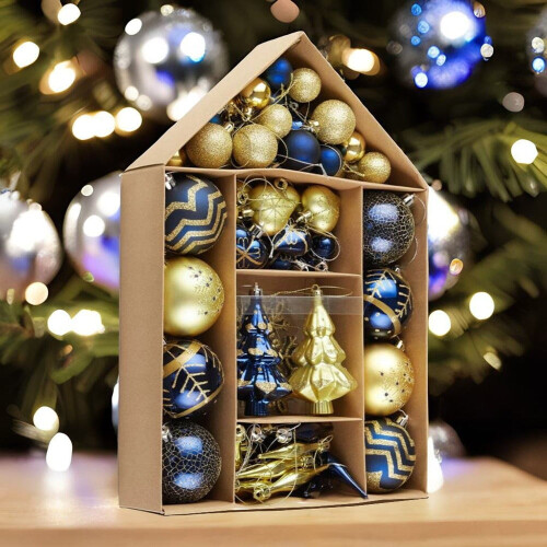 Christmas ornament set gold blue 70 pieces 1