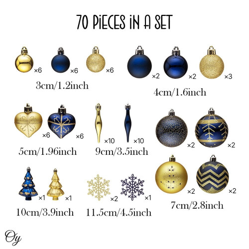 Christmas ornament set gold blue 70 pieces 2