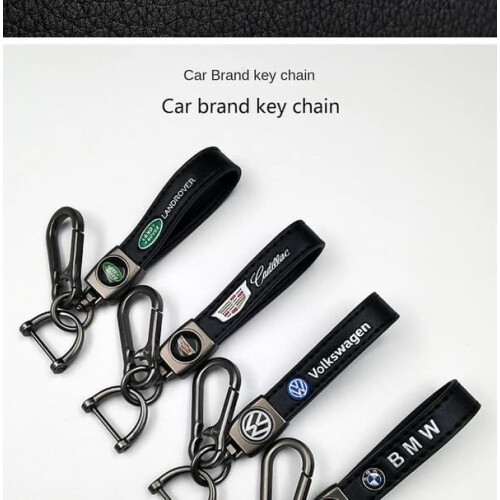Car-themed leather keychain with silver hardware 1
