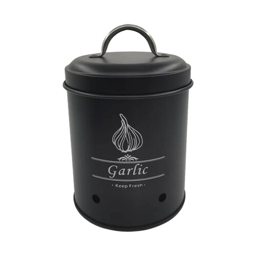 Metal vintage vegetable storage bin black garlic 1