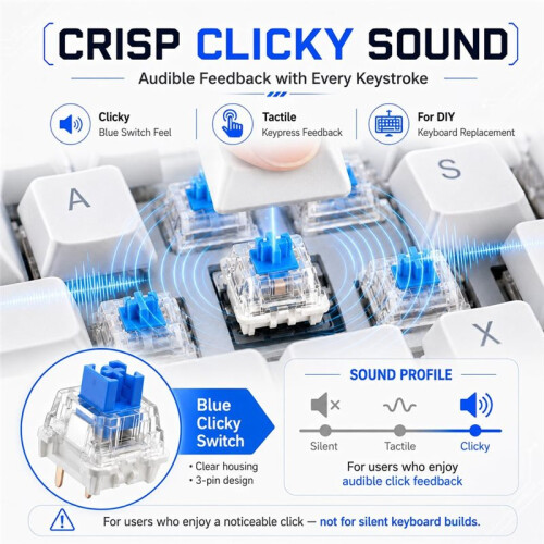 60PCS  Mechanical Keyboard Switches Clicky Tactile Key Replacement Set with  Puller Cleaning Lube Brush 2