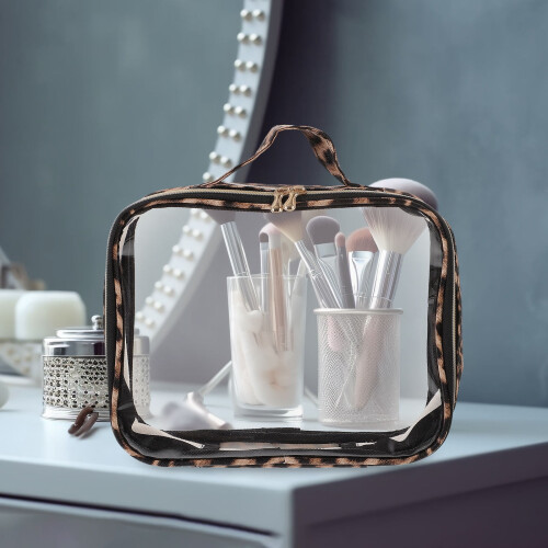 Make-up tasje van stof met luipaardprint (1 set)