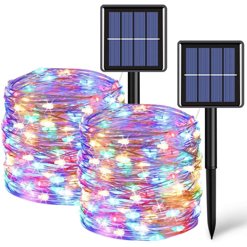Solcellelys 100 cm 100 LED 2-pakning utendørs vanntett