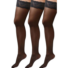 Bas cuissardes en dentelle noire transparente grande taille pour femmes
