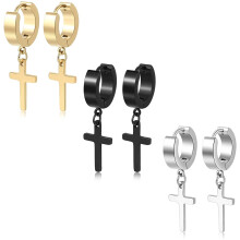 Cross Hoop Earrings Stainless Steel 3 Pairs