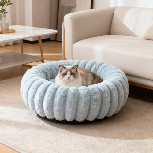 Cama redonda para animais de estimação, lavável, antiderrapante, 40 cm (16 polegadas), azul.