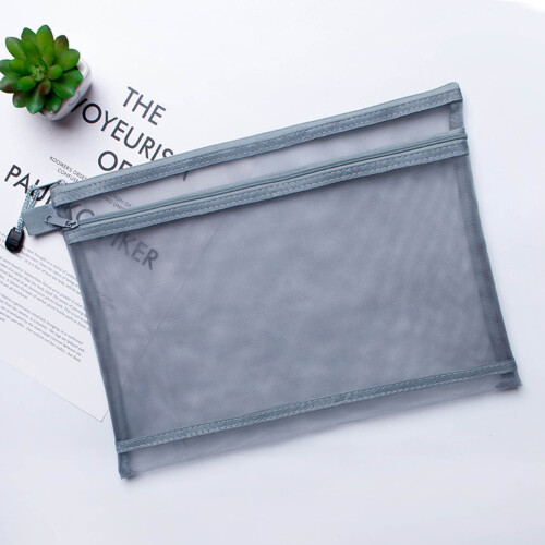 Bolsa transparente de malha dupla com fecho de correr A6