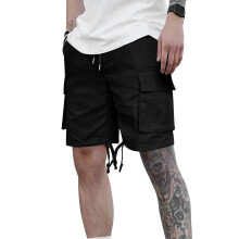 Calções cargo masculinos de verão, casuais, cor sólida, cintura elástica.