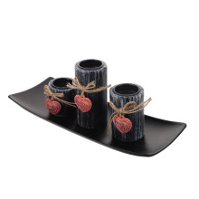 Set portacandele con vassoio e pietre decorative