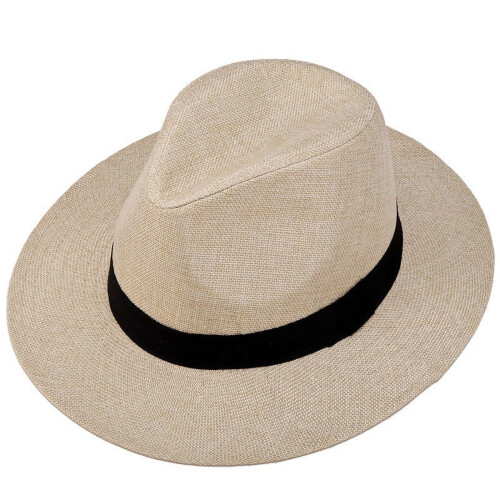 Men's linen top hat with flat edge for sun protection