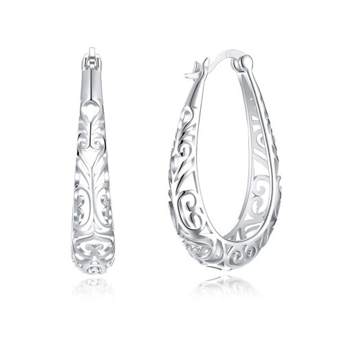 Brincos de argola oval em filigrana de prata de lei