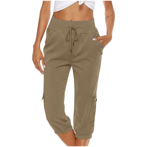 Dame sommer capris plus size elastiske bukser med vide ben