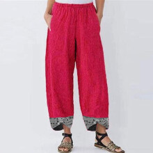 Pantaloni casual de damă din bumbac și in, roșii, mărimea XL