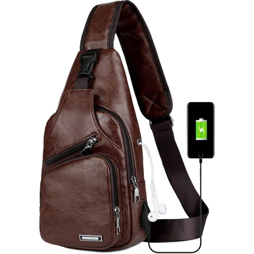 Sac bandoulière unisexe marron