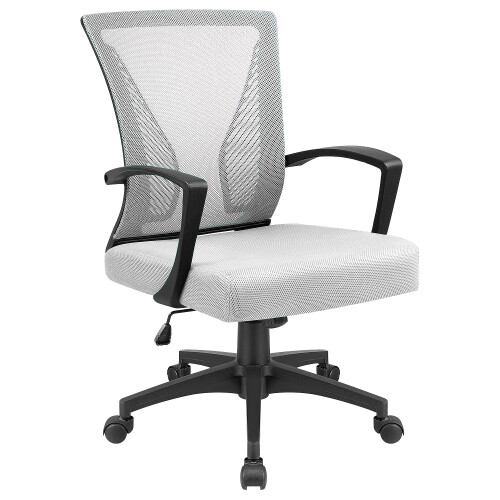 Mesh office chair with lumbar support and armrests white