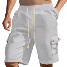 Calções cargo masculinos em mistura de algodão e linho, tamanhos S-3XL.