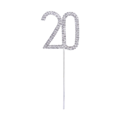 Sølv strass kaketopper 20-årsdag 20 stk