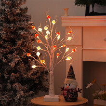 Árvore de Natal iluminada para o Dia dos Namorados, 60 cm, com 18 enfeites em forma de coração.