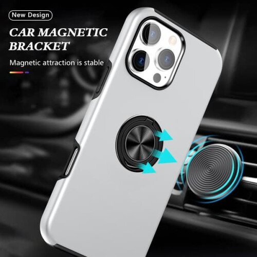 iPhone 16 Pro case with ring holder and kickstand silver 1