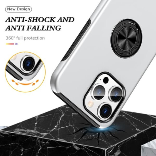 iPhone 16 Pro case with ring holder and kickstand silver 2