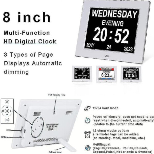 Dementia clock for seniors with large digital display, day 1