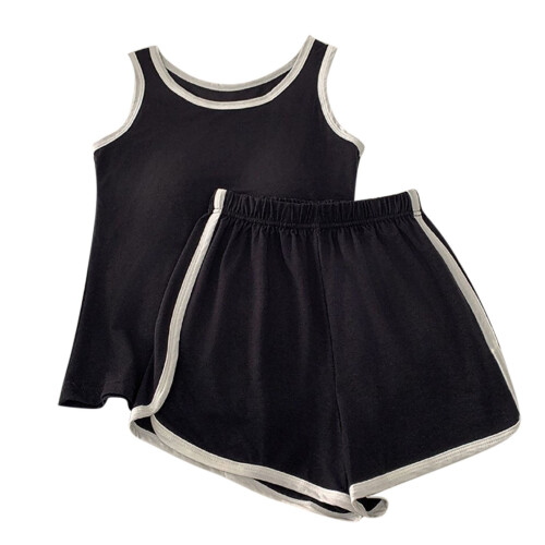 Damen-Schlafanzug mit integriertem BH: Top + Shorts, einfarbig