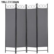 Fabric Room Divider Grey Folding 4-Panel Freestanding