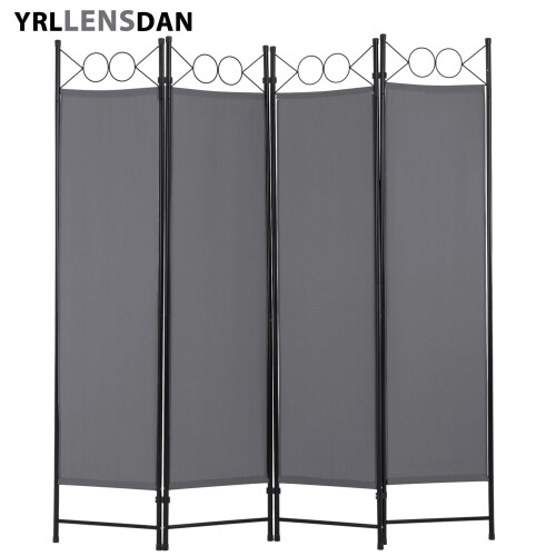 Fabric Room Divider Grey Folding 4-Panel Freestanding
