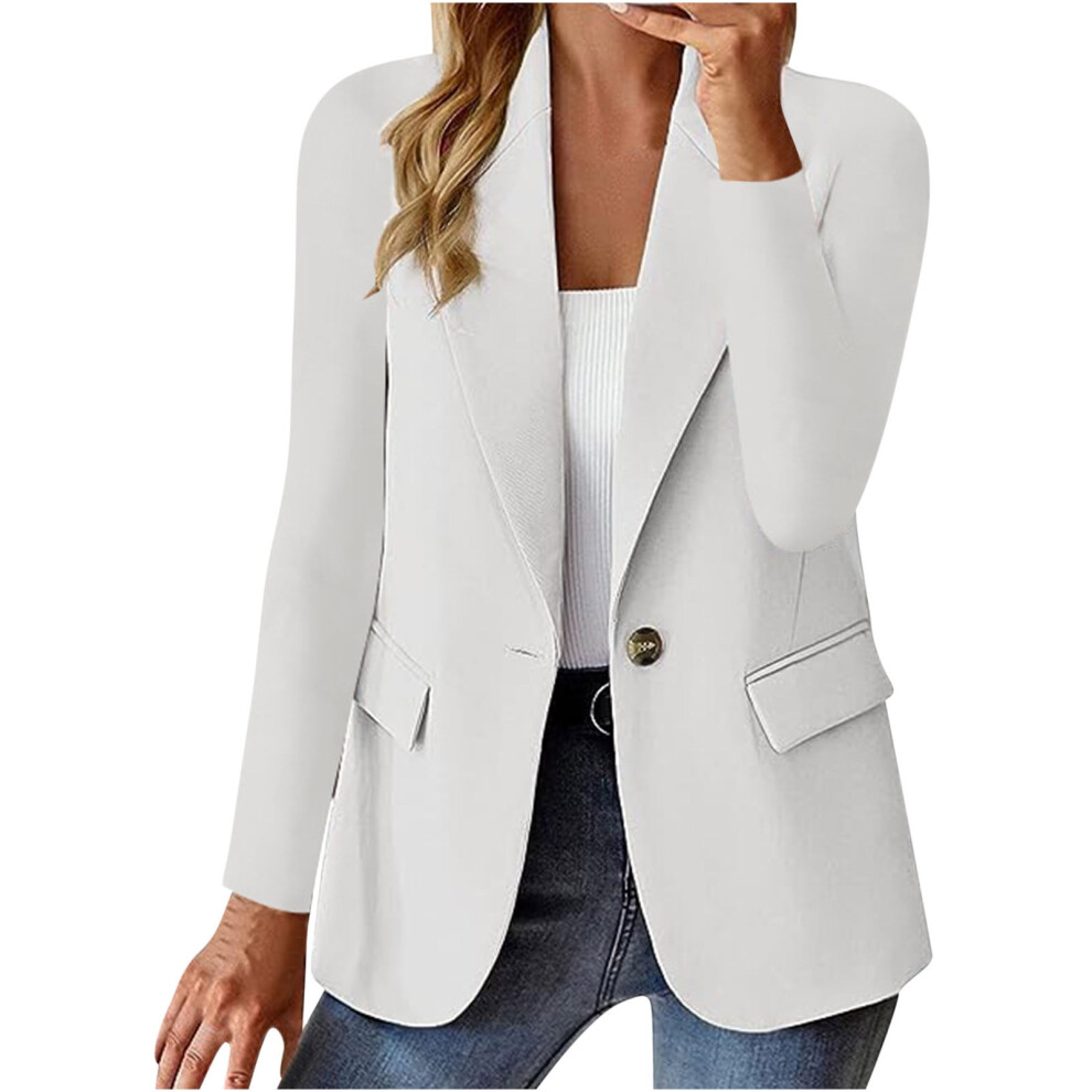 Women's solid white blazer jacket single-button