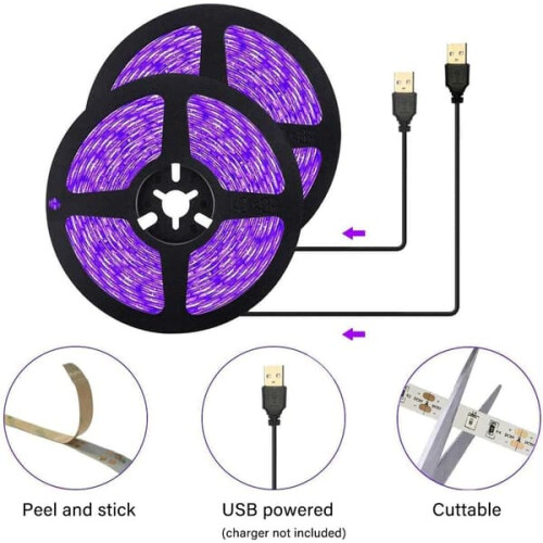 UV LED ljusremsa lila svart3-pack2m4,5W5V USB 1
