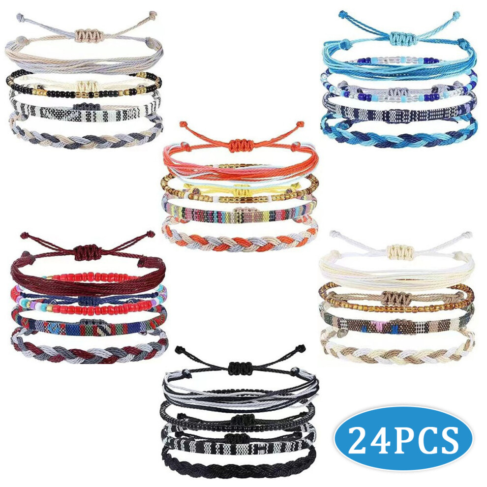 Boho String Bracelets Set Adjustable Beachy Anklets 24 Pcs