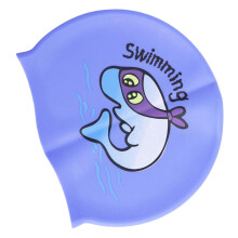 Kids' swimming cap with ear cover, blue, waterproof