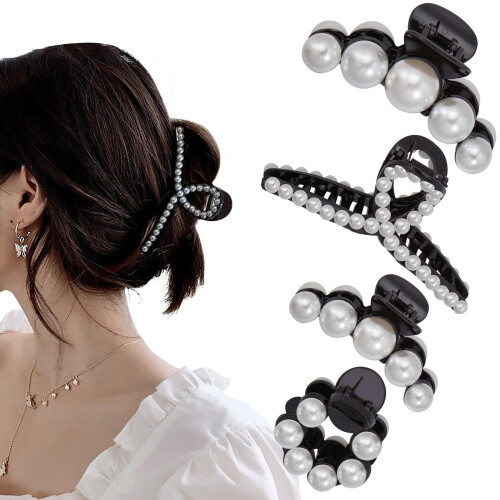 Parelhaarclips voor dames, 4 stuks