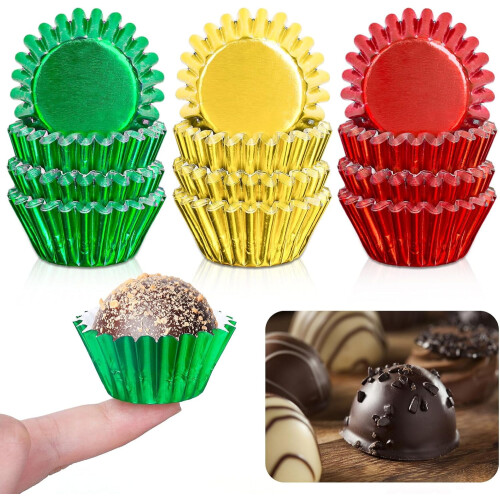 Χριστουγεννιάτικες θήκες για cupcakes μεταλλικές χρυσές κόκκινες πράσινες 300 τεμάχια