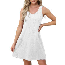 Rochie de damă fără mâneci, cu decolteu în V și buzunare, albă, mărimea L