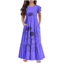 Mädchen-Maxikleid mit Karomuster, kurzen Ärmeln und Taschen
