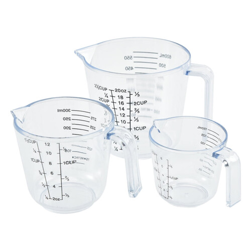 Mätkoppar i klart glas, set för kök, 3 delar