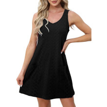 Rochie neagră fără mâneci, cu decolteu în V și buzunare, mărimea XL