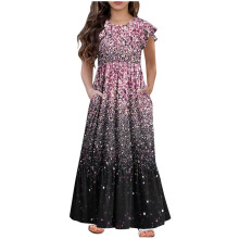 Mikilon Mädchen-Maxikleid mit Farbverlauf und kurzen Ärmeln