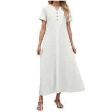 Dame maxikjole med V-hals og lommer, løs passform, S-2XL
