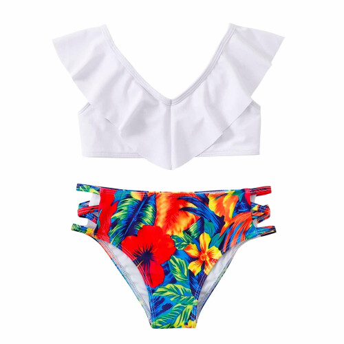 Blommigt V-ringat bikiniset för flickor