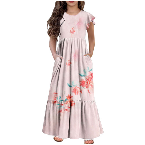 Mikilon Mädchen Freizeitkleid mit Karomuster, Maxikleid, Kurzarm, Größe 6-12